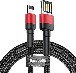 Baseus Special Edition iPhone Uyumlu 2.4A 1M Hızlı Şarj Halat Usb Kablo - Kırmızı Siyah - CALKLF-G91 , Sıfır