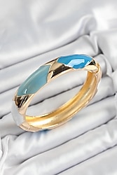 Pirinç Mavi Beyaz Mineli Baklava Model Gold Renk Kadın Kelepçe