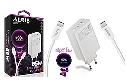 SIFIR ÜRÜN Auris 65 Watt Hızlı Şarj Aleti Başlık + kablo Set 65w