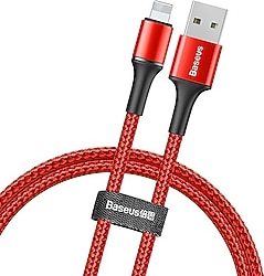 Sıfır Baseus Halo 2.4A Lightning 1 Metre Şarj Kablosu Kırmızı CALGH-B09