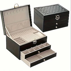 3 katlı siyah deri takı Duzenleyici kutu