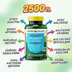 Spring Valley Extra Strength Ashwagandha Dietary Supplement, 1300 mg, 60 Vegetarian Capsules ( SIFIR ÜRÜN )