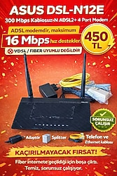 Asus Dsl-N12E 300Mbps Kablosuz-N Adsl2+ 4 Port Modem