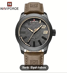 Navıforce NF9202 Erkek Kuvars, Spor Stili, Yuvarlak Alaşım Kasa, Deri Kayış Saat Siyah-Kahverengi