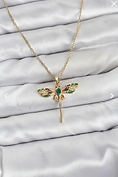 316L Çelik Zincir Gold Renk Yusufçuk Model Zirkon Taşlı Kadın Kolye