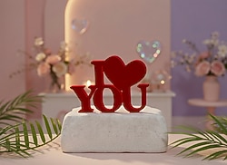 PLASTİK I LOVE YOU YAZILI DEKORATİF OBJE KIRMIZI RENK 9X12CM