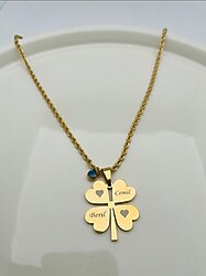 ÇELİK YONCA KOLYE KİŞİSELLEŞTİRİLEBİLİR ÜZERİNE İSTEDİĞİNİZ İSİM TARİH YAZILIR 60 CM 316L ÇELİK