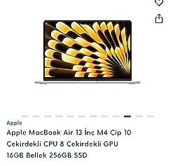 Apple MacBook Air 13 inç M4 açılmamış sıfır TR cihazı