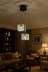 2'li beyaz puantiyeli küp sarkıt avize