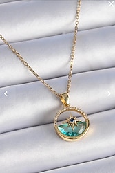 316L Çelik Zincir Gold Renk Zirkon Taşlı Deniz Görünüm Kutup Yıldız Model Kadın Kolye