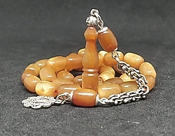 Sıfır Ürün Simli Sedefli Sıkma Kehribar Tesbih