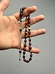 Gümüş Püsküllü Sıkma Kehribar Tesbih