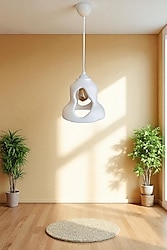 Dekoratif Modern Beyaz Organik Form Minimal Rustik Tasarım Tekli Sarkıt Avize (lamba hediyedir)