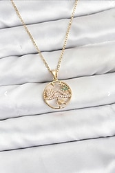 316L Çelik Zincir Gold Renk Şans Kolyesi Model Zirkon Taşlı Kadın Kolye