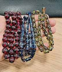 Sıfır Ürün 3 Adet Gümüş Çakımlı Ateş Kehribar Tesbih