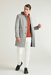 Ds Damat Slim Fit Bej Düz Tek Yırtmaçlı Viskonlu Palto 46 BEDEN