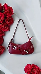 Kırmızı Deri Tokalı Kadın Çanta