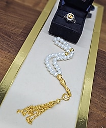 Ayyıldızlı Püsküllü tesbih ve yüzük set